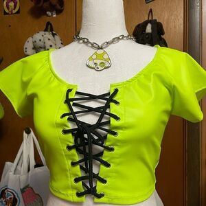 Neon Green Crop Top with front tie closure!